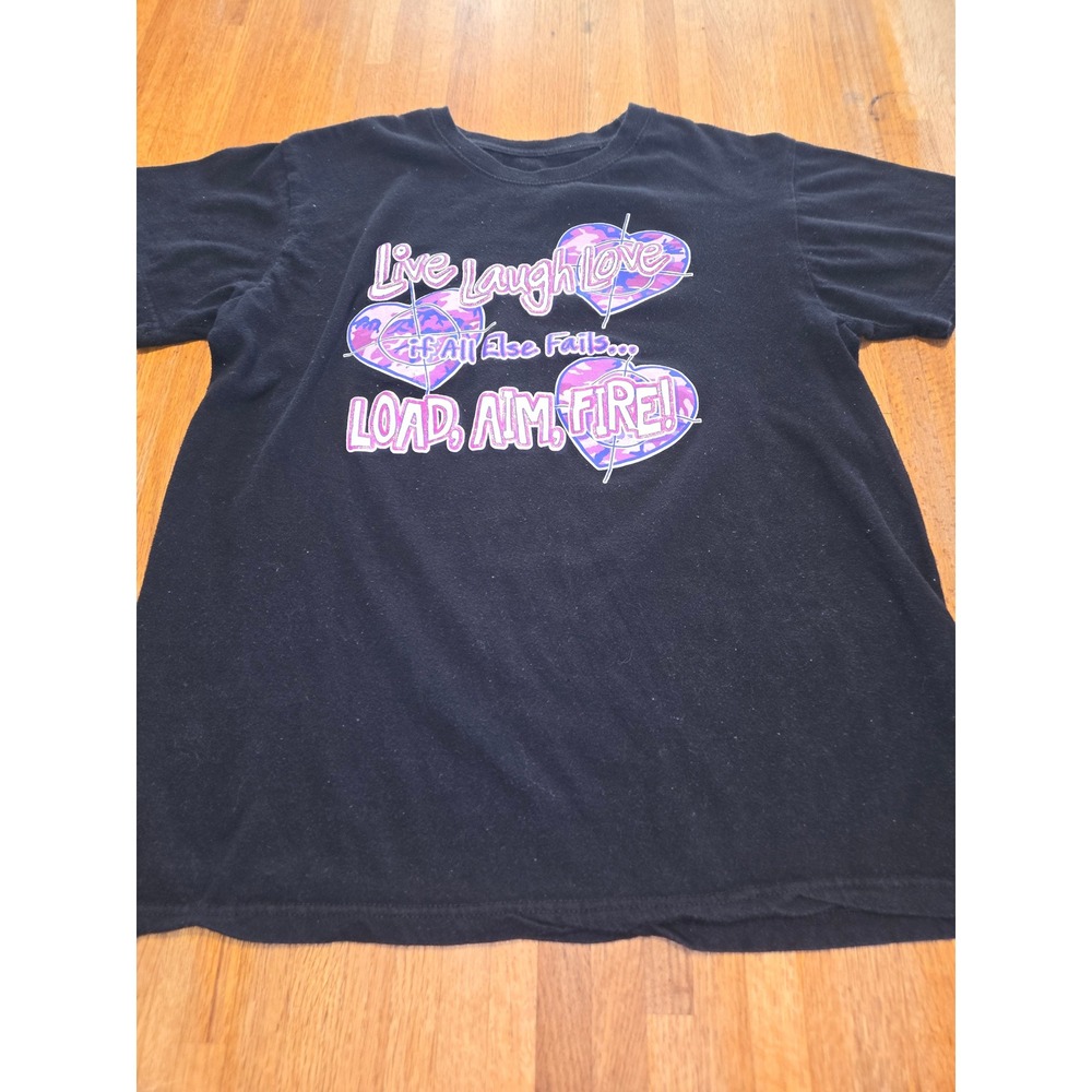 Lifestyle Classics Women LG Black Live Laugh Love Load Aim Fire Graphic Shirt